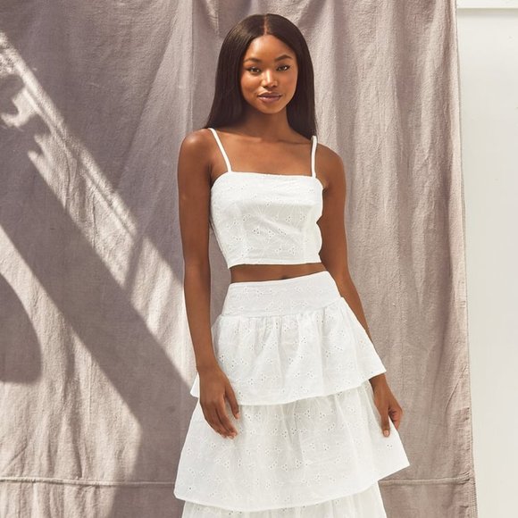 Lulus Dresses & Skirts - Romantic Summer White Eyelet Tiered Two-Piece Midi Dress